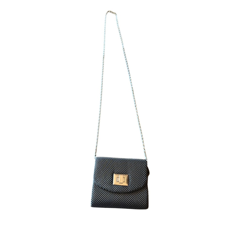 RSVP Crossbody Bag Black Beaded Evening Purse Turn-Lock Chain Strap Formal